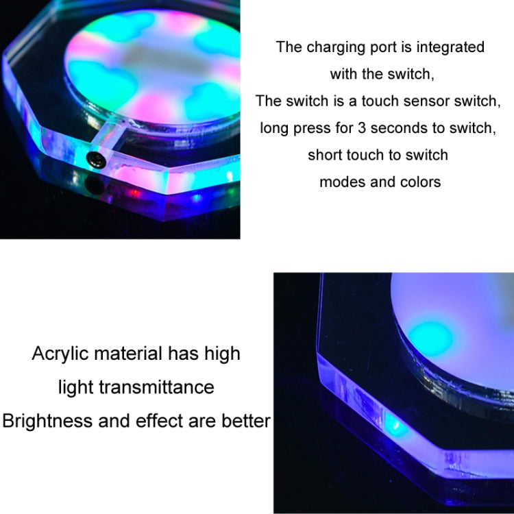 100x10mm Square USB Charging LED Light Up Acrylic Coaster Transparent Crystal Base(Colorful Light) - Car Drink Holders by PMC TechLife | Online Shopping South Africa | PMC TechLife | Buy Now Pay Later Mobicred