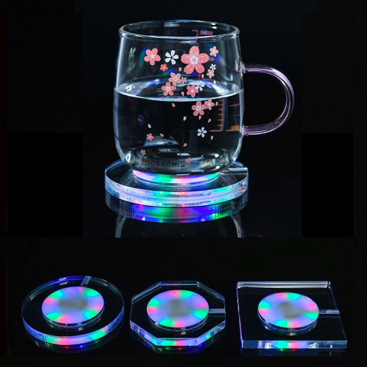 100x10mm Square USB Charging LED Light Up Acrylic Coaster Transparent Crystal Base(Colorful Light) - Car Drink Holders by PMC TechLife | Online Shopping South Africa | PMC TechLife | Buy Now Pay Later Mobicred