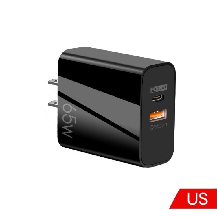 A502 65W USB-C/Type-C+USB Dual Port GaN Charger QC3.0 Laptop Universal Charger US Plug Black - free shipping - PMC Jewellery - Order now!