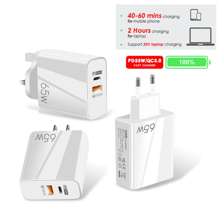 A502 65W USB-C/Type-C+USB Dual Port GaN Charger QC3.0 Laptop Universal Charger US Plug White - free shipping - PMC Jewellery - Order now!