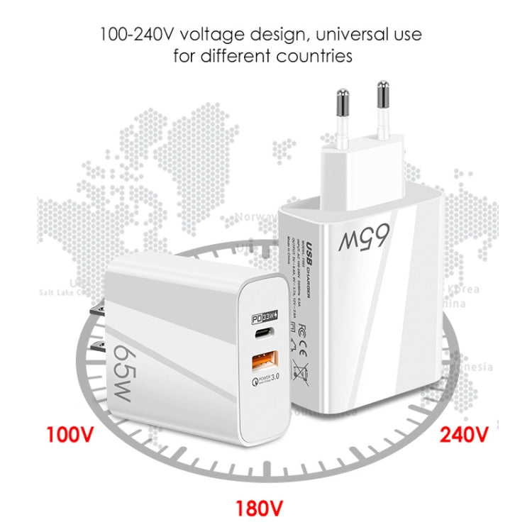 A502 65W USB-C/Type-C+USB Dual Port GaN Charger QC3.0 Laptop Universal Charger UK Plug White - free shipping - PMC Jewellery - Order now!