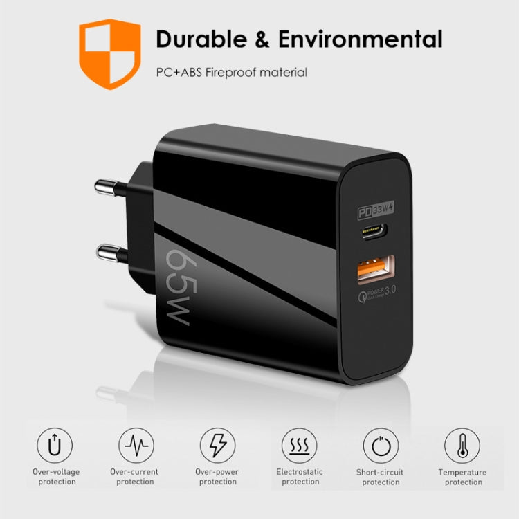 A502 65W USB-C/Type-C+USB Dual Port GaN Charger QC3.0 Laptop Universal Charger US Plug Black - free shipping - PMC Jewellery - Order now!
