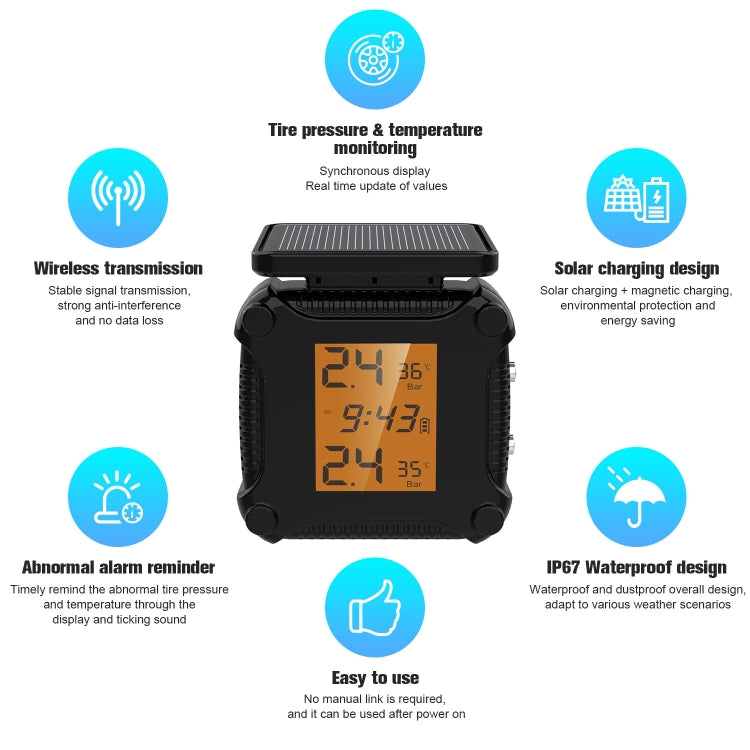 M8 Solar Motorcycle Tire Pressure Monitor Color Screen High Precision Sensor - Tire Pressure Gauges by PMC TechLife | Online Shopping South Africa | PMC TechLife | Buy Now Pay Later Mobicred