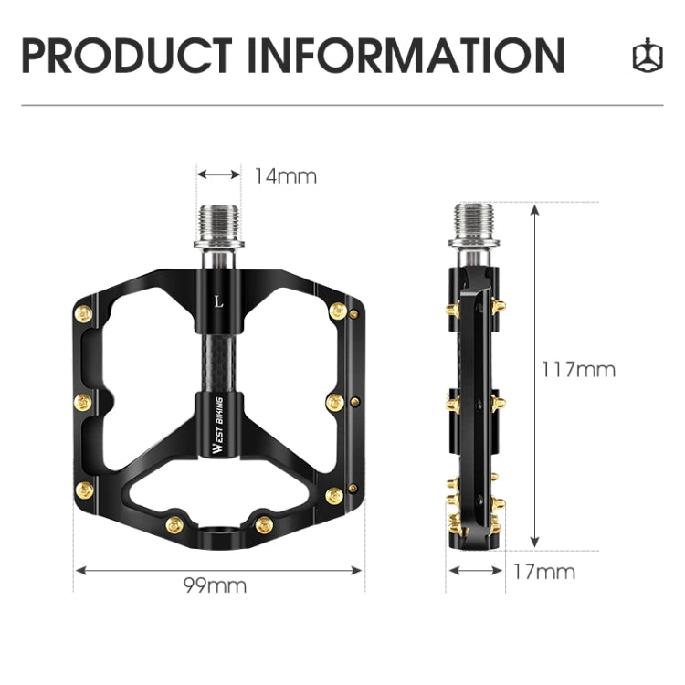 WEST BIKING 3 Bearings Ultralight Carbon Fiber Bushing Mountain Bike Pedal(Titanium) - Pedals by WEST BIKING | Online Shopping South Africa | PMc TechLife | Buy Now Pay Later Mobicred