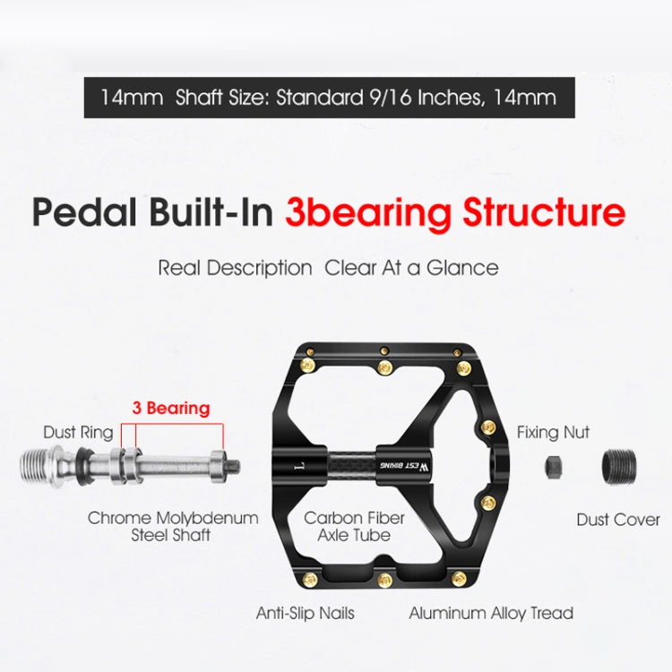 WEST BIKING 3 Bearings Ultralight Carbon Fiber Bushing Mountain Bike Pedal(Titanium) - Pedals by WEST BIKING | Online Shopping South Africa | PMc TechLife | Buy Now Pay Later Mobicred