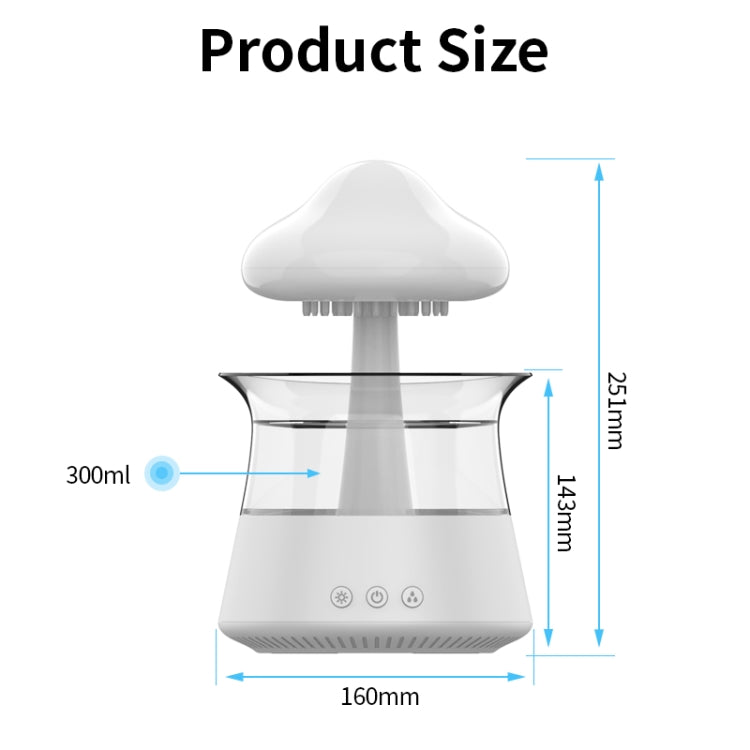 CH06 300ml Rain Humidifier Mushroom Cloud Colorful Night Lamp Aromatherapy Machine, Style: Without Remote Controller(White) - free shipping - PMC TechLife - Order now!