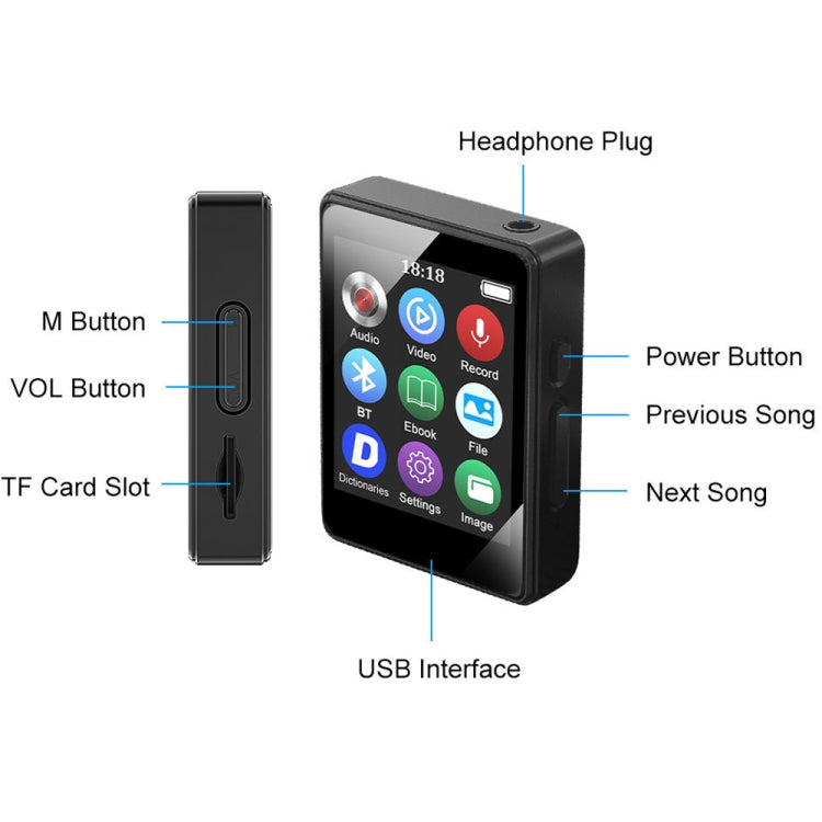 MP3 Music Player Bluetooth 5.0 Ebook Recorder MP4 Walkman 16GB(Black) - free shipping - PMC Jewellery - Order now!
