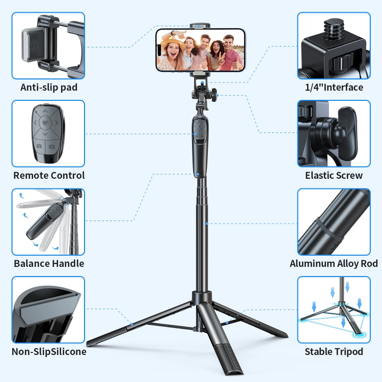 Pixel ST2 1.6m Anti Shake Selfie Stick Head Tripod Handheld Portable Folding Remote Control Outdoor Photo Stands(With Bluetooth Remote Control) - Selfie Sticks by Pixel | Online Shopping South Africa | PMC TechLife | Buy Now Pay Later Mobicred