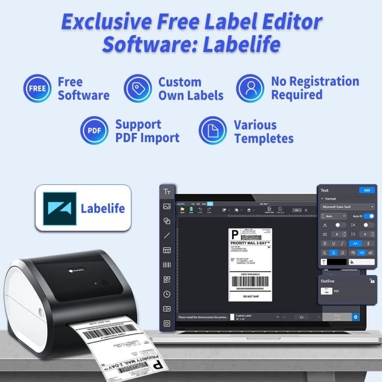 Phomemo D520-BT Bluetooth Thermal Shipping Label Printer Wireless Desktop Printer For Barcode Address Labels, Size: US(Black White) - free shipping - PMC TechLife - Order now!
