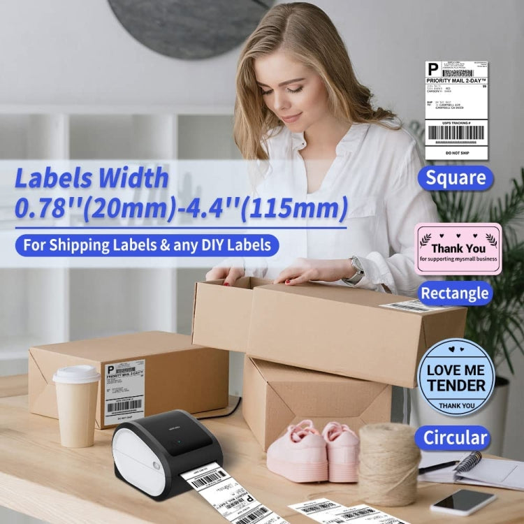 Phomemo D520-BT Bluetooth Thermal Shipping Label Printer Wireless Desktop Printer For Barcode Address Labels, Size: US(Black White) - free shipping - PMC TechLife - Order now!