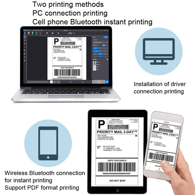 Phomemo PM241-BT Bluetooth Address Label Printer Thermal Shipping Package Label Maker, Size: US(White Blue) - free shipping - PMC TechLife - Order now!