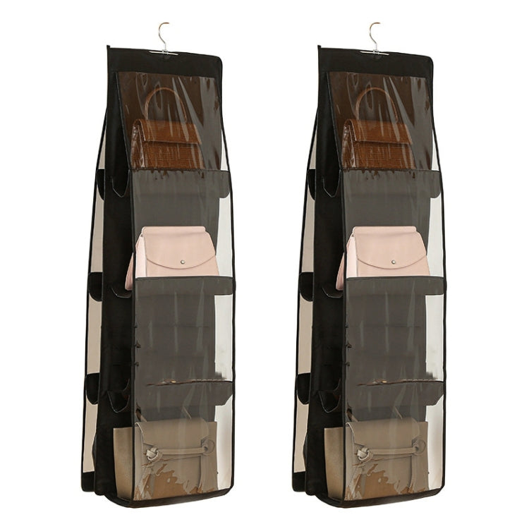 2pcs Double Sided Transparent Storage Bag Bedroom Wardrobe Storage Dustproof Hanging Bag Black 8 Grid - free shipping - PMC TechLife - Order now!