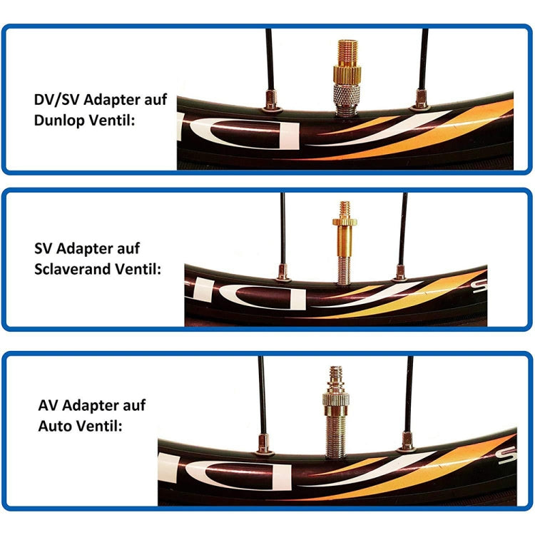 3sets 4 in 1 Gold SV/AV/DV Bicycle Valve Adapter Set Bike Ball Pump Accessories - Tire Valve Caps by PMc TechLife | Online Shopping South Africa | PMc TechLife | Buy Now Pay Later Mobicred