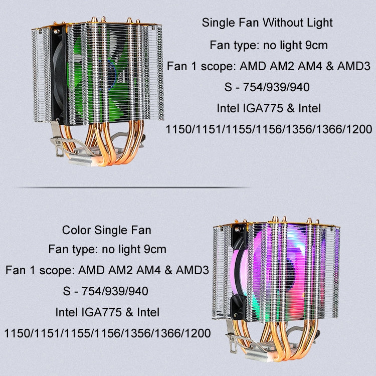 EVESKY 600 Desktop Computer 4 Copper Tube Mute CPU Cooling Fan, Color: Color Single Fan - free shipping - PMC Jewellery - Order now!