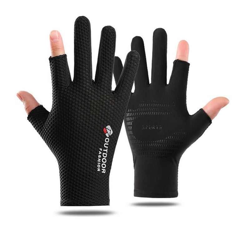 Cycling Thin Sunscreen UV Protection Mesh Breathable Ice Silk Two-finger Gloves(Black) - Cycling Gloves by PMC TechLife | Online Shopping South Africa | PMC TechLife