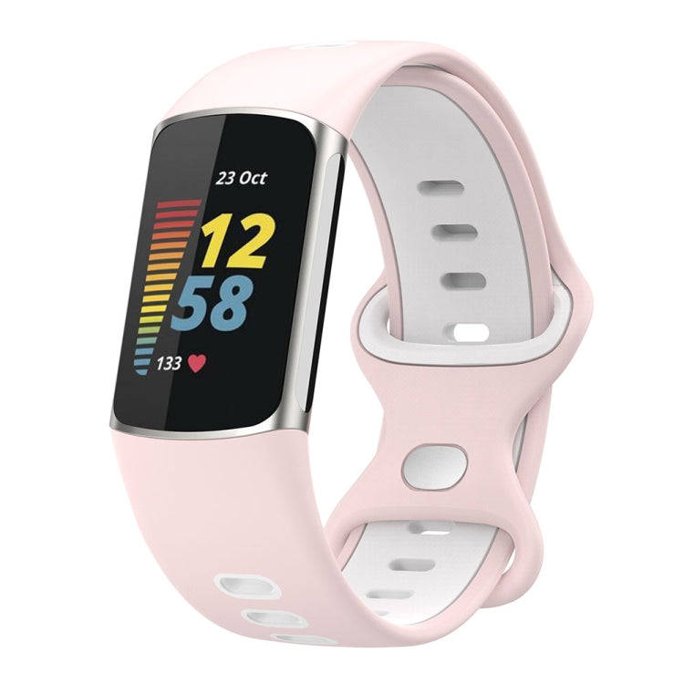 For Fitbit Charge 5 Smart Watch Sports Waterproof Two-Color Silicone Band(Pink White) - Watch Bands by PMC TechLife | Online Shopping South Africa | PMC TechLife | Buy Now Pay Later Mobicred