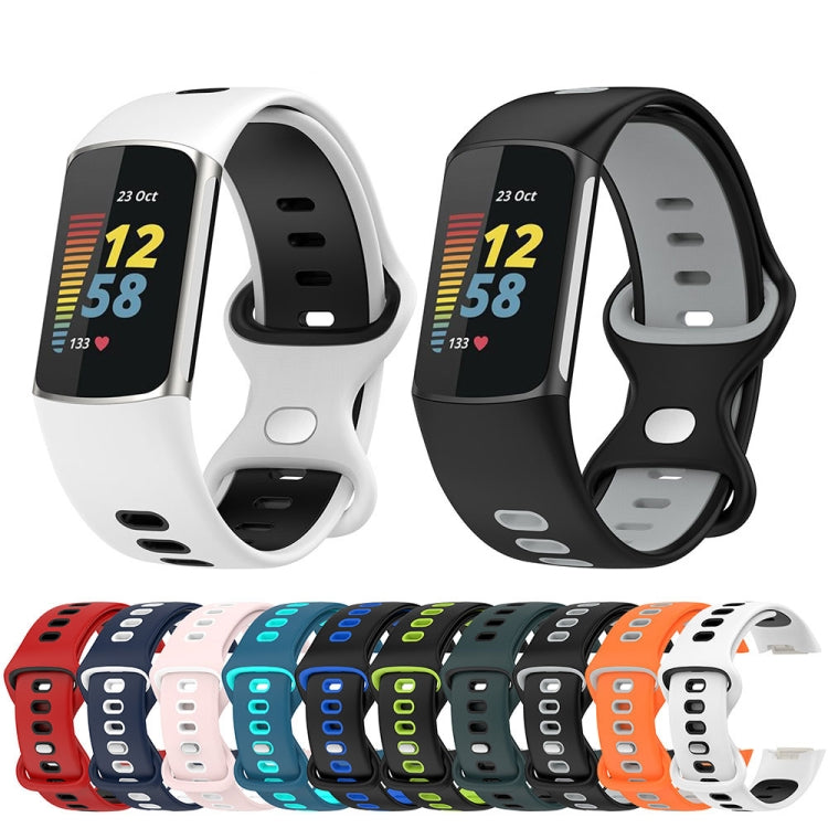 For Fitbit Charge 5 Smart Watch Sports Waterproof Two-Color Silicone Band(Pink White) - Watch Bands by PMC TechLife | Online Shopping South Africa | PMC TechLife | Buy Now Pay Later Mobicred