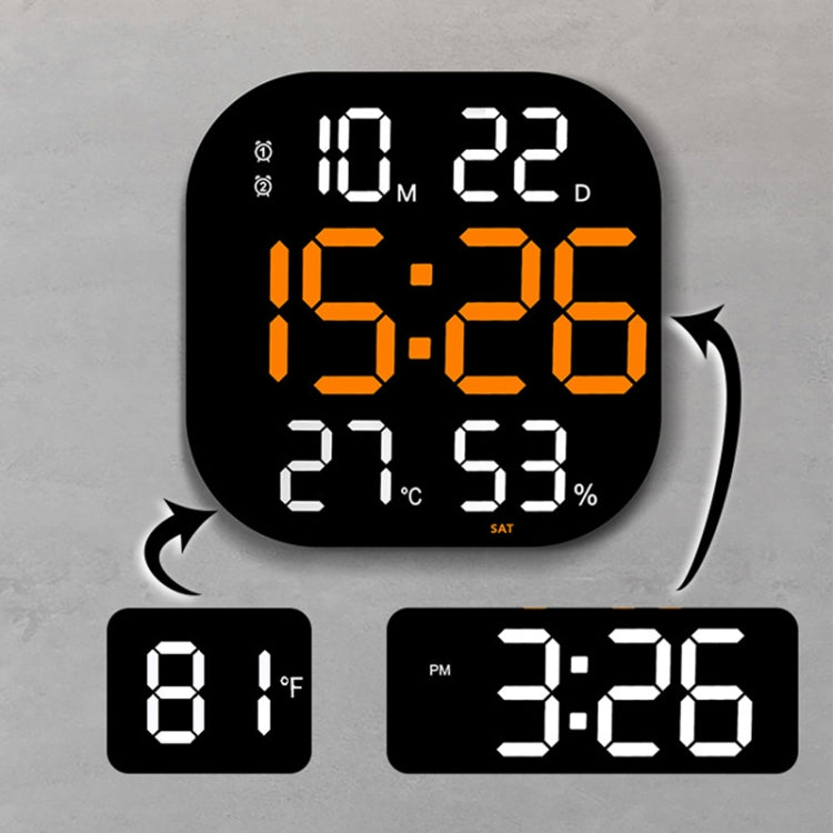 13-Inch LED Acrylic Electronic Clock Large-Screen Square Wall Clock With Timing Temperature Humidity(6632 Orange White Green) - Wall Clock by PMC TechLife | Online Shopping South Africa | PMC TechLife