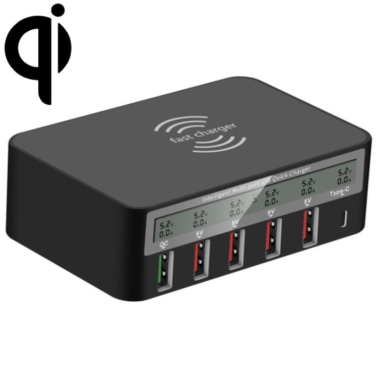 818F 5 USB Ports + Type-C Multifunctional Multi-Port Wireless Charger, Style: US Plug (Black) - Multifunction Charger by PMC TechLife | Online Shopping South Africa | PMC TechLife | Buy Now Pay Later Mobicred