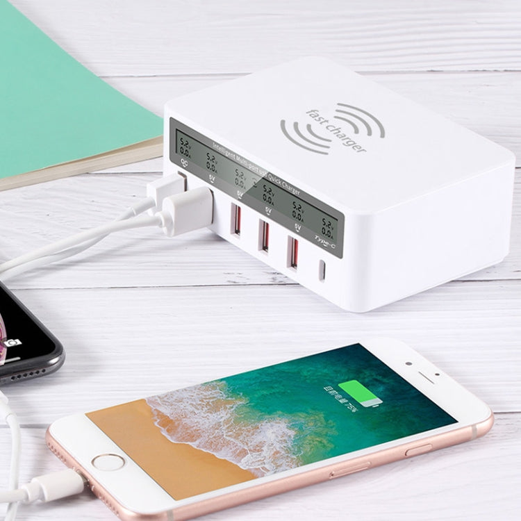 818F 5 USB Ports + Type-C Multifunctional Multi-Port Wireless Charger, Style: AU Plug (Black) - Multifunction Charger by PMC TechLife | Online Shopping South Africa | PMC TechLife | Buy Now Pay Later Mobicred