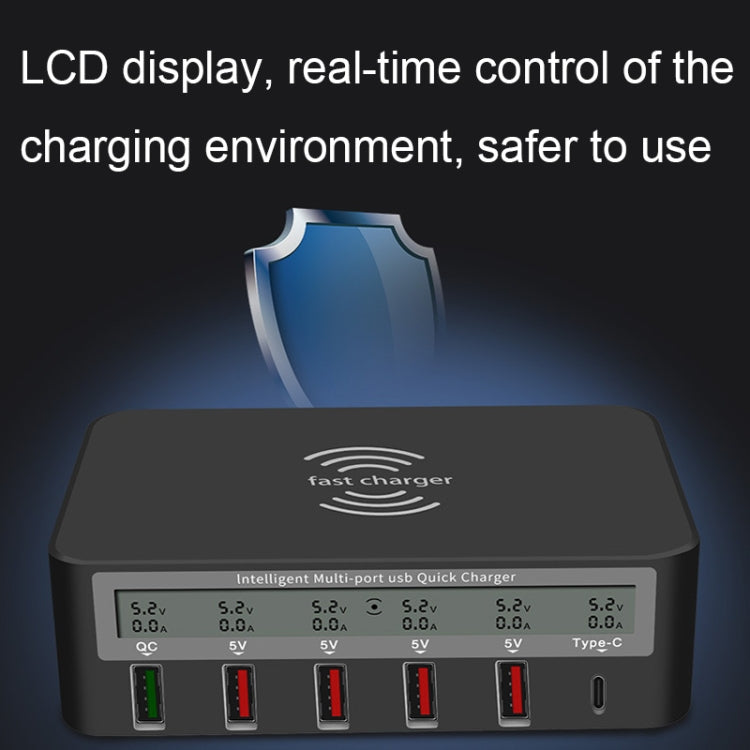 818F 5 USB Ports + Type-C Multifunctional Multi-Port Wireless Charger, Style: US Plug (Black) - Multifunction Charger by PMC TechLife | Online Shopping South Africa | PMC TechLife | Buy Now Pay Later Mobicred