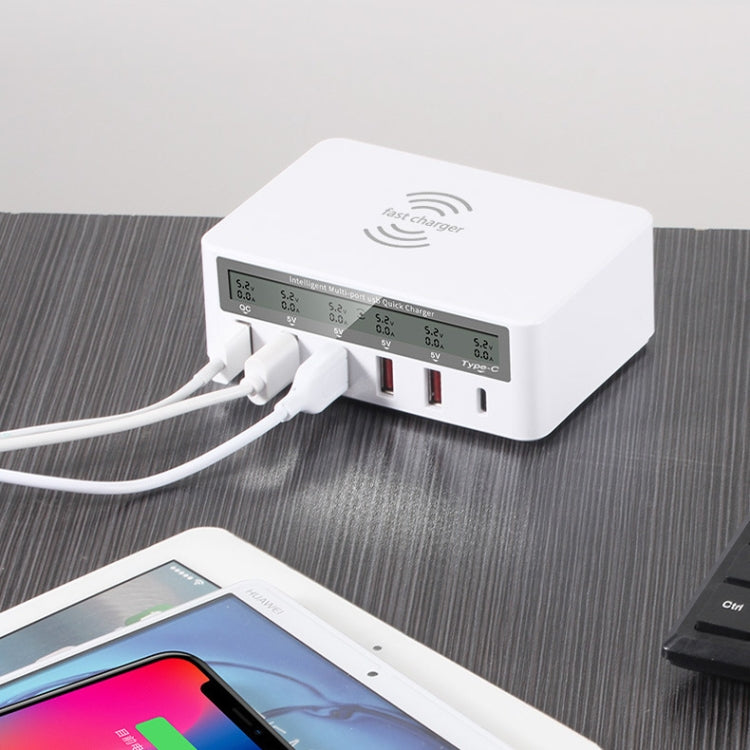 818F 5 USB Ports + Type-C Multifunctional Multi-Port Wireless Charger, Style: AU Plug (Black) - Multifunction Charger by PMC TechLife | Online Shopping South Africa | PMC TechLife | Buy Now Pay Later Mobicred