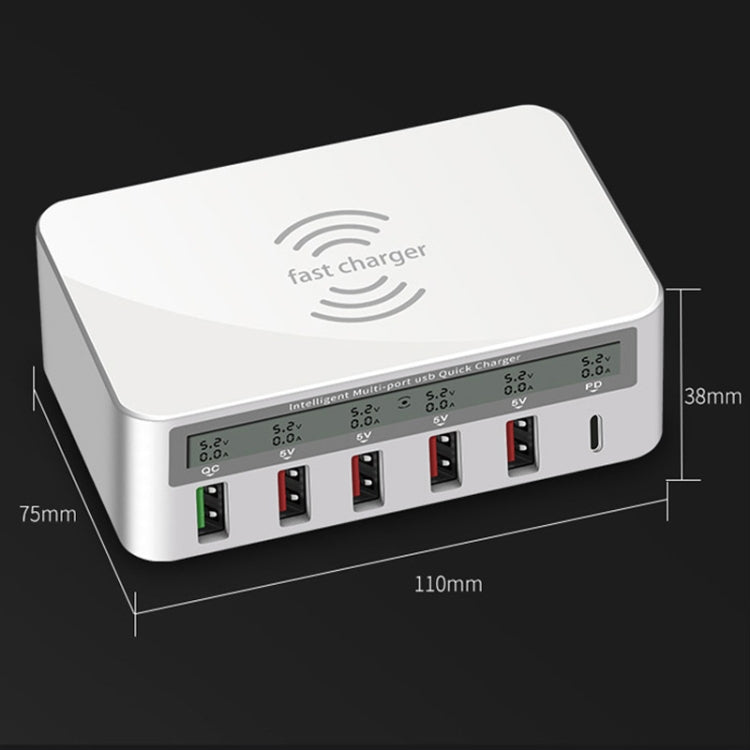 818PF 5 USB Ports + Type-C Smart Digital Display Wireless Phone Charger, Style: UK Plug (White) - Multifunction Charger by PMC TechLife | Online Shopping South Africa | PMC TechLife | Buy Now Pay Later Mobicred