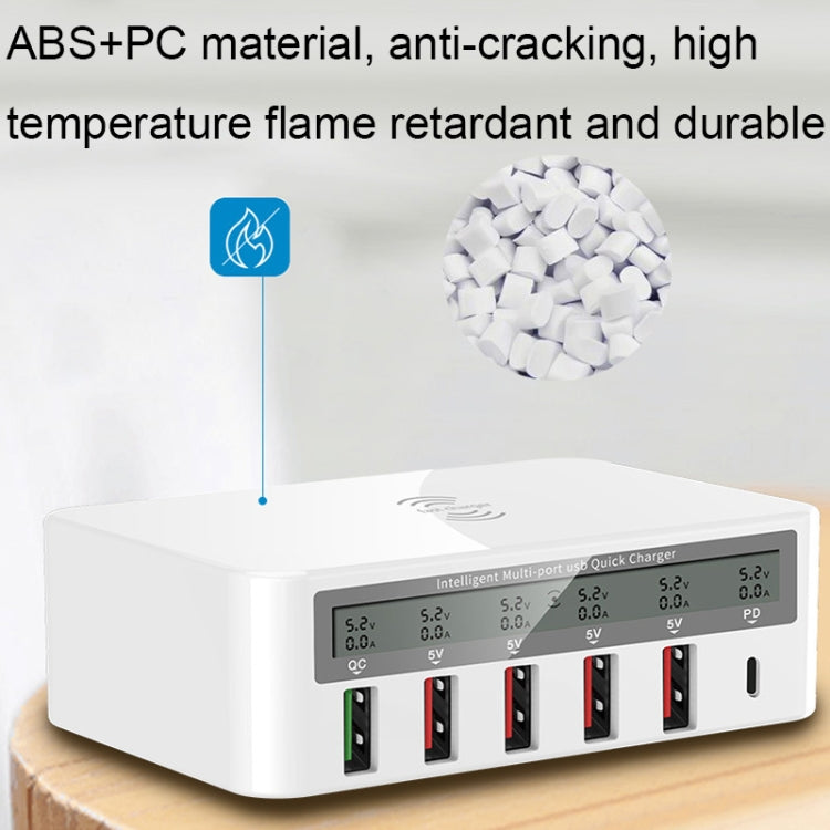 818PF 5 USB Ports + Type-C Smart Digital Display Wireless Phone Charger, Style: AU Plug (White) - Multifunction Charger by PMC TechLife | Online Shopping South Africa | PMC TechLife | Buy Now Pay Later Mobicred