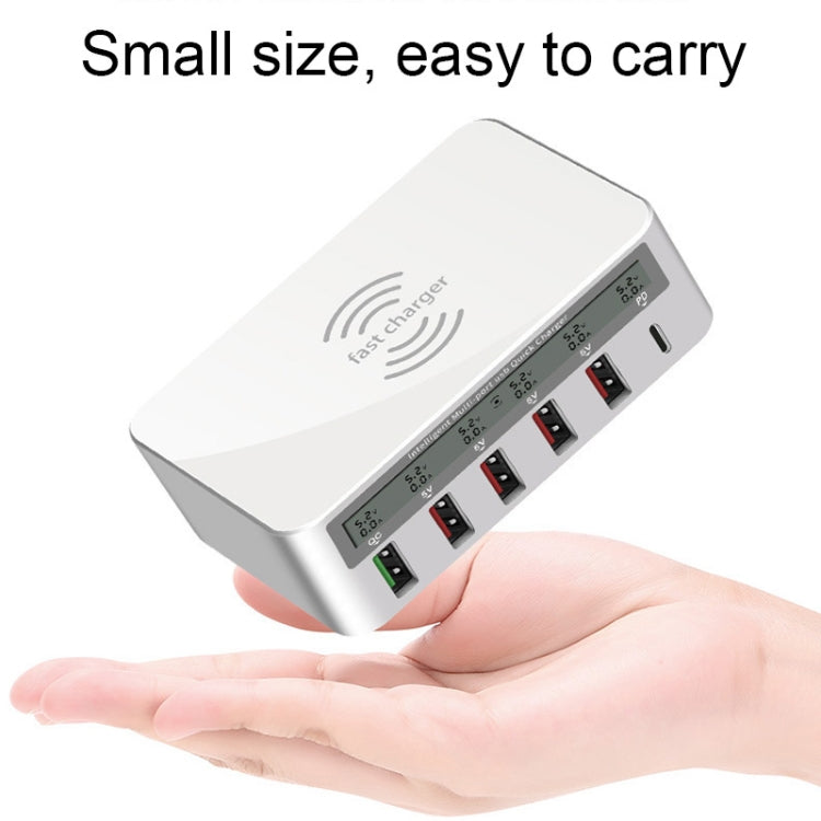 818PF 5 USB Ports + Type-C Smart Digital Display Wireless Phone Charger, Style: EU Plug (White) - Multifunction Charger by PMC TechLife | Online Shopping South Africa | PMC TechLife | Buy Now Pay Later Mobicred