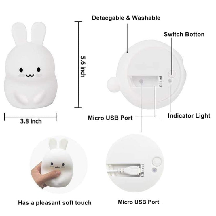 Rabbit Silicone Pat Night Light Children Gift Color Changing Lamp, Specification: Charging - Night Lights by PMC TechLife | Online Shopping South Africa | PMC TechLife | Buy Now Pay Later Mobicred