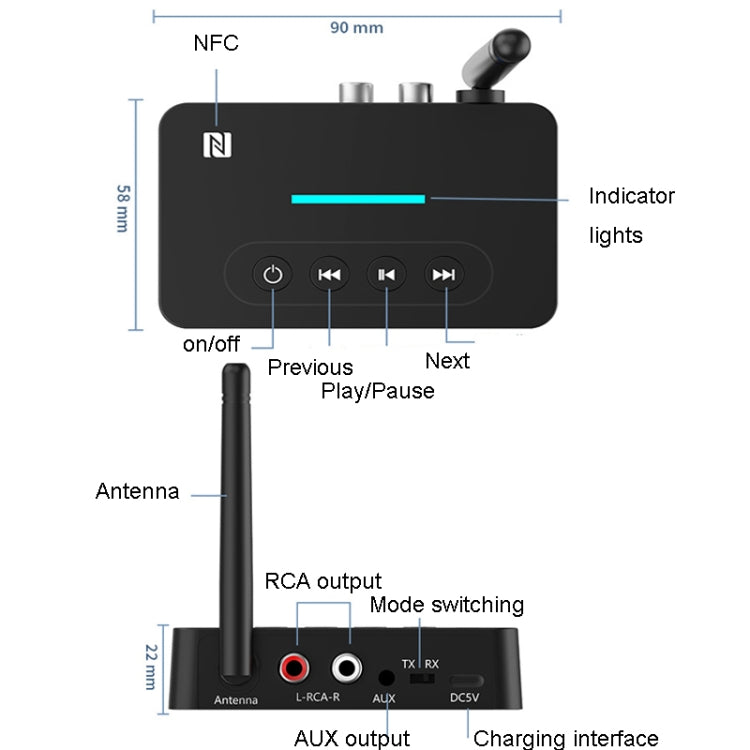 Bluetooth Audio Adapter  NFC Bluetooth Receiver Transmitter 2 In 1 With Remote Control - Audio Receiver Transmitter by PMC TechLife | Online Shopping South Africa | PMC TechLife