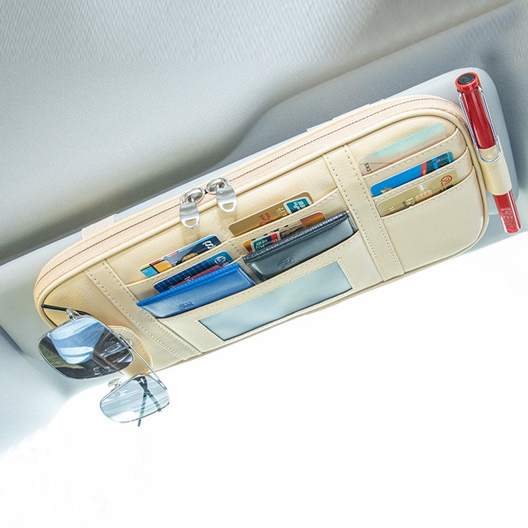 Car Driver License Storage Bag Sun Visor Sunglasses Card Holder, Color: Beige - free shipping - PMC TechLife - Order now!