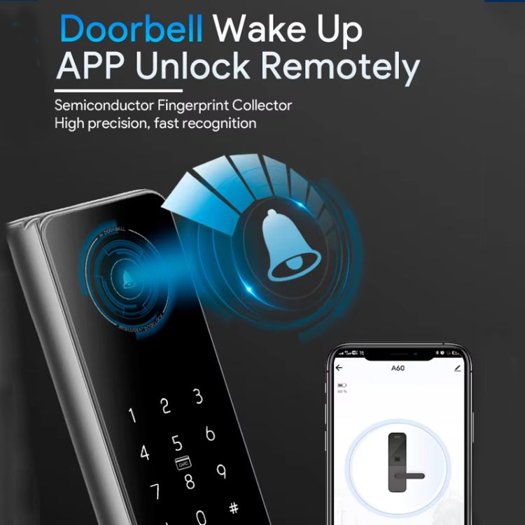 A60 Smart Fingerprint Password Door Lock With Doorbell, Spec: Basic Version Gold - Door Lock by PMc TechLife | Online Shopping South Africa | PMc TechLife | Buy Now Pay Later Mobicred