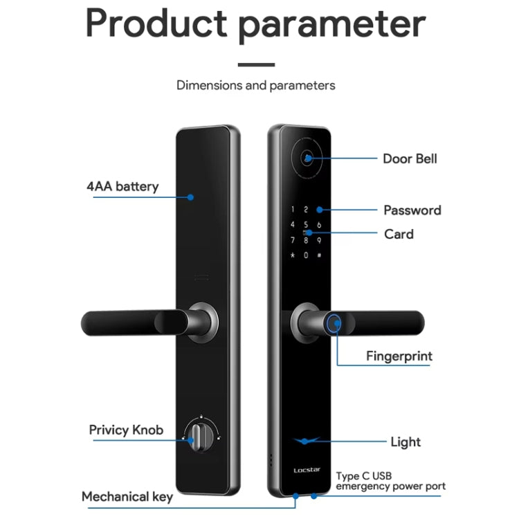A60 Smart Fingerprint Password Door Lock With Doorbell, Spec: Tuya APP Version Gold - Door Lock by PMc TechLife | Online Shopping South Africa | PMc TechLife | Buy Now Pay Later Mobicred