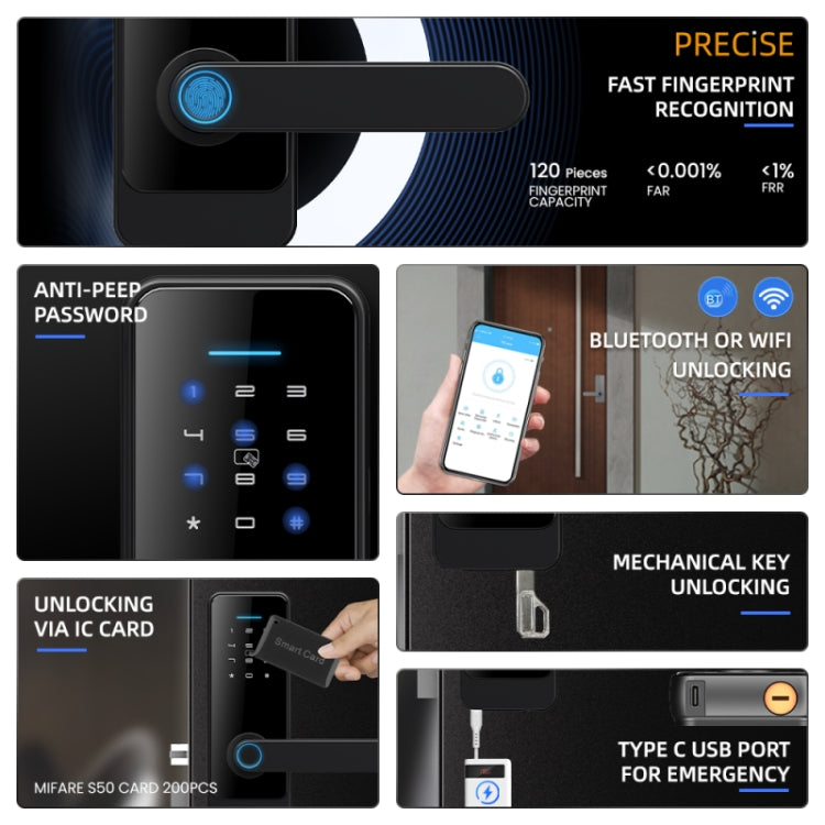 C89 Smart Fingerprint Password Lock Home Indoor Door TUYA System Lock(Black) - free shipping - PMc TechLife - Order now!