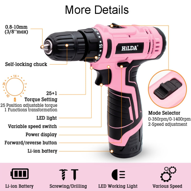 HILDA 12V Cordless Impact Drill Electrical Screwdriver, Plug: UK Plug - Drill & Drill Bits by HILDA | Online Shopping South Africa | PMC TechLife | Buy Now Pay Later Mobicred