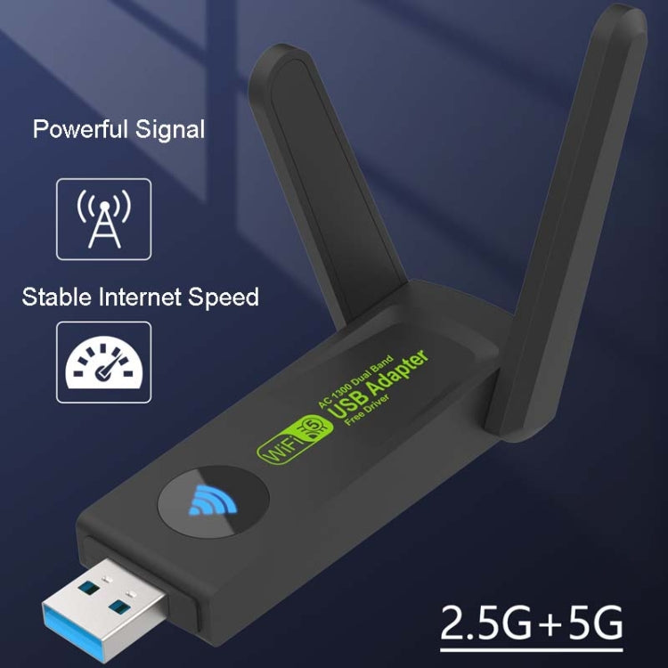 1300Mbps Wireless Network Card Gigabit Dual Band 5G Driverless Computer USB Network Card, Scope: 600m - USB Network Adapter by PMC TechLife | Online Shopping South Africa | PMC TechLife