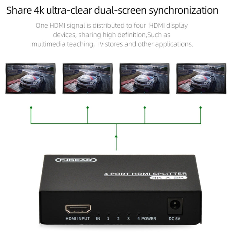 FJGEAR FJ-SM4K104 HD Audio/Video Splitter HDMI 1 In 4 Splitter(EU Plug) - free shipping - PMC Jewellery - Order now!