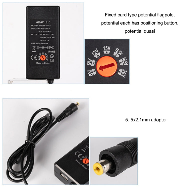 65W 6-20V Adjustable 3A DC Power Adapter Charger, Specification: UK Plug Small - Universal Power Adapter by PMC TechLife | Online Shopping South Africa | PMC TechLife | Buy Now Pay Later Mobicred