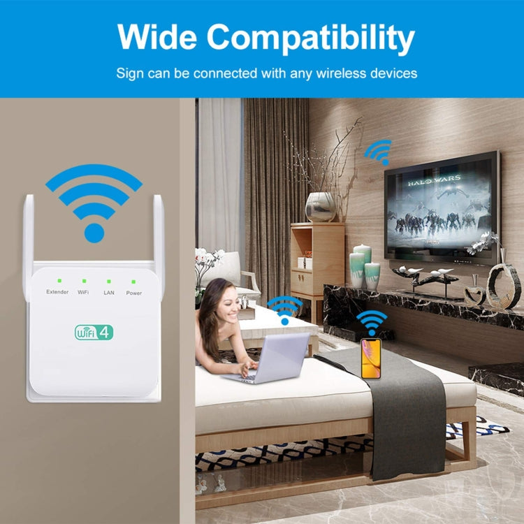 2.4G 300M Wi-Fi Amplifier Long Range WiFi Repeater Wireless Signal Booster EU Plug Black - Broadband Amplifiers by PMC TechLife | Online Shopping South Africa | PMC TechLife
