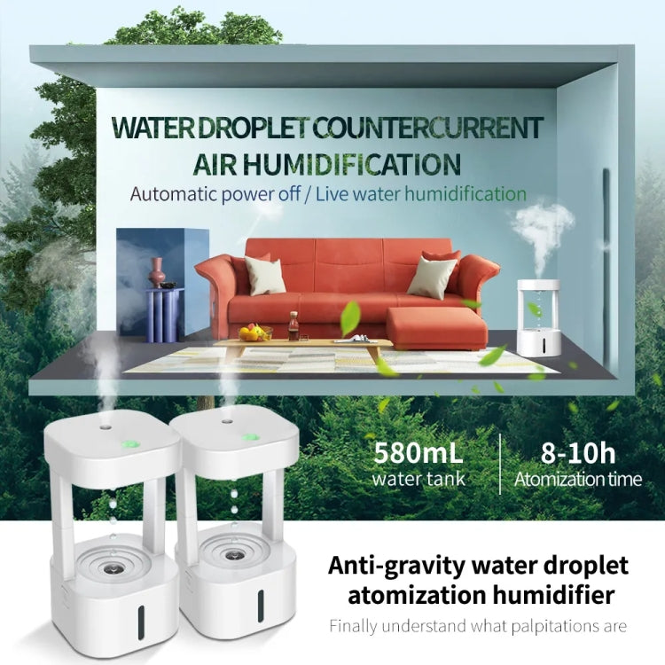 580ml Anti-gravity Humidifier Water Droplet Backflow Atomizer Aromatherapy Machine(White Light) - free shipping - PMC TechLife - Order now!