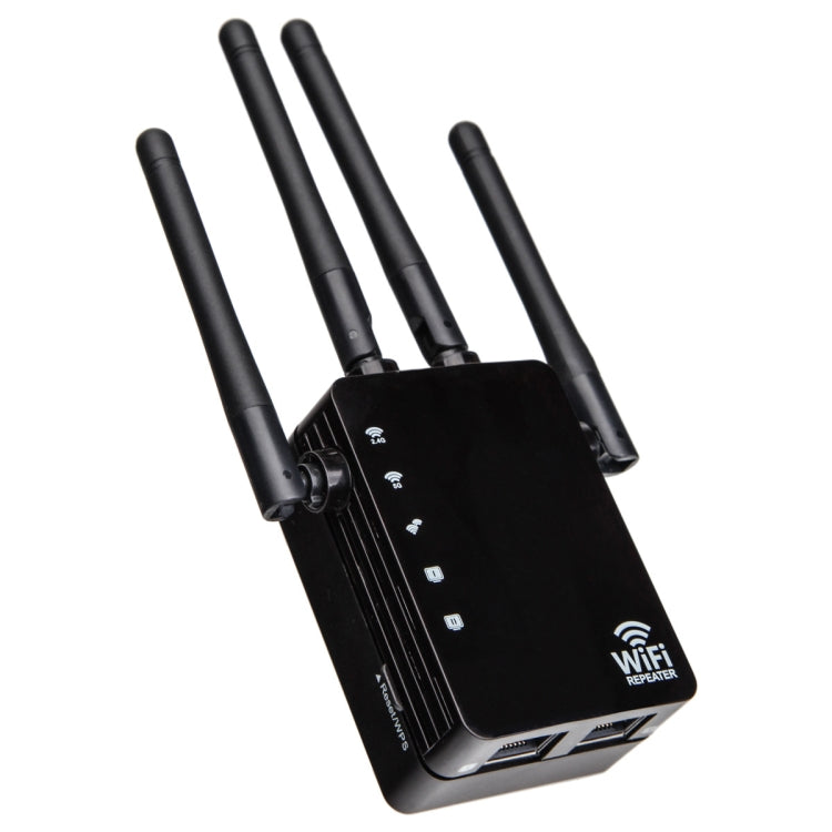5G/2.4G 1200Mbps WiFi Range Extender WiFi Repeater With 2 Ethernet Ports US Plug Black - Broadband Amplifiers by PMC TechLife | Online Shopping South Africa | PMC TechLife