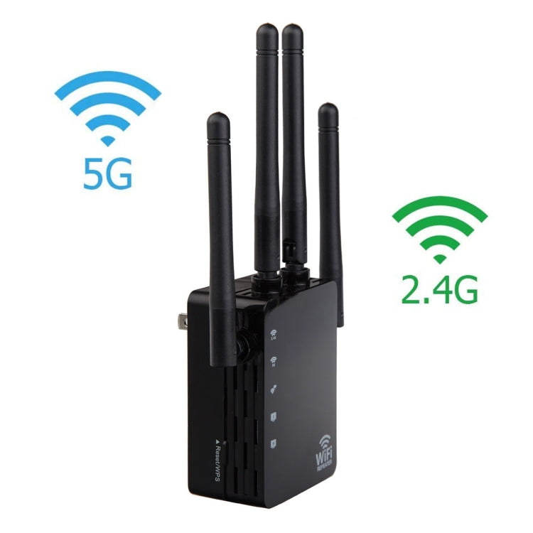 5G/2.4G 1200Mbps WiFi Range Extender WiFi Repeater With 2 Ethernet Ports US Plug Black - Broadband Amplifiers by PMC TechLife | Online Shopping South Africa | PMC TechLife