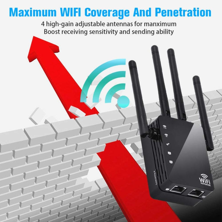 5G/2.4G 1200Mbps WiFi Range Extender WiFi Repeater With 2 Ethernet Ports US Plug Black - Broadband Amplifiers by PMC TechLife | Online Shopping South Africa | PMC TechLife