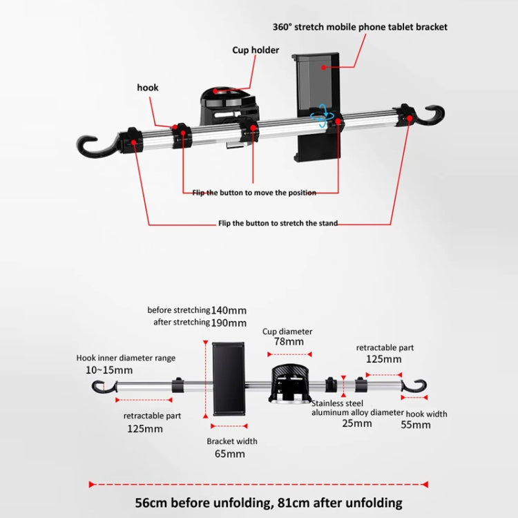 3 in 1 Car Mobile Phone Holder Computer Holder Universal Aluminum Tube With Hook - Car Holders by PMC TechLife | Online Shopping South Africa | PMC TechLife | Buy Now Pay Later Mobicred