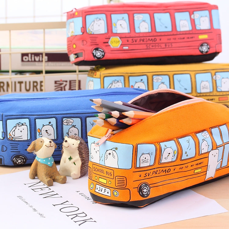 Cartoon Bus Student Stationery Pencil Case Large Capacity Canvas Stationery Box(Yellow) - Pen Holder by PMC TechLife | Online Shopping South Africa | PMC TechLife