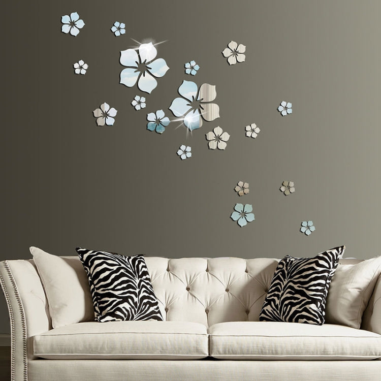 18pcs /Set Acrylic Cherry Blossom Mirror Wall Sticker Living Room Bedroom Background Wall Decoration(Silver) - free shipping - PMC TechLife - Order now!