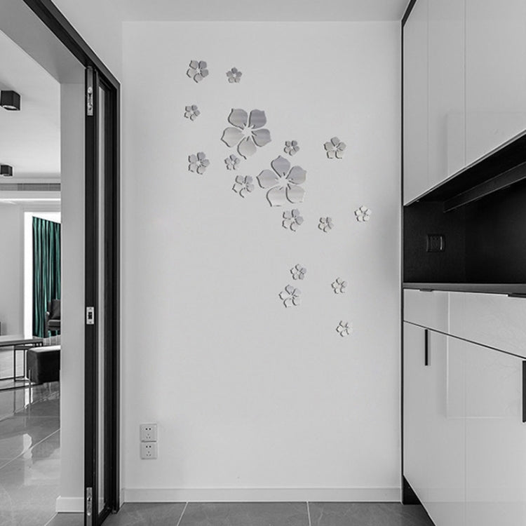 18pcs /Set Acrylic Cherry Blossom Mirror Wall Sticker Living Room Bedroom Background Wall Decoration(Silver) - free shipping - PMC TechLife - Order now!