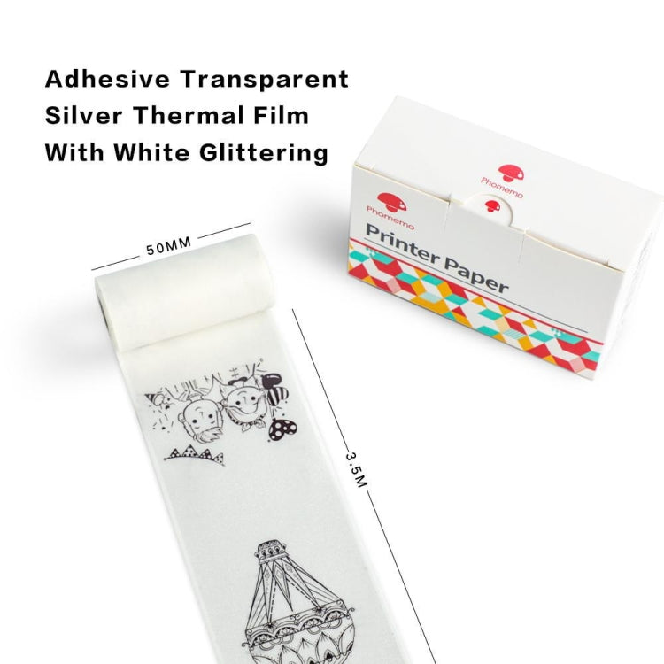 For Phomemo M02 / M02S / M02Pro 3rolls /Pack 50mm Anti-Dry Glue Thermal Labels(White Glitter Full Transparent Black Letter) - free shipping - PMC TechLife - Order now!