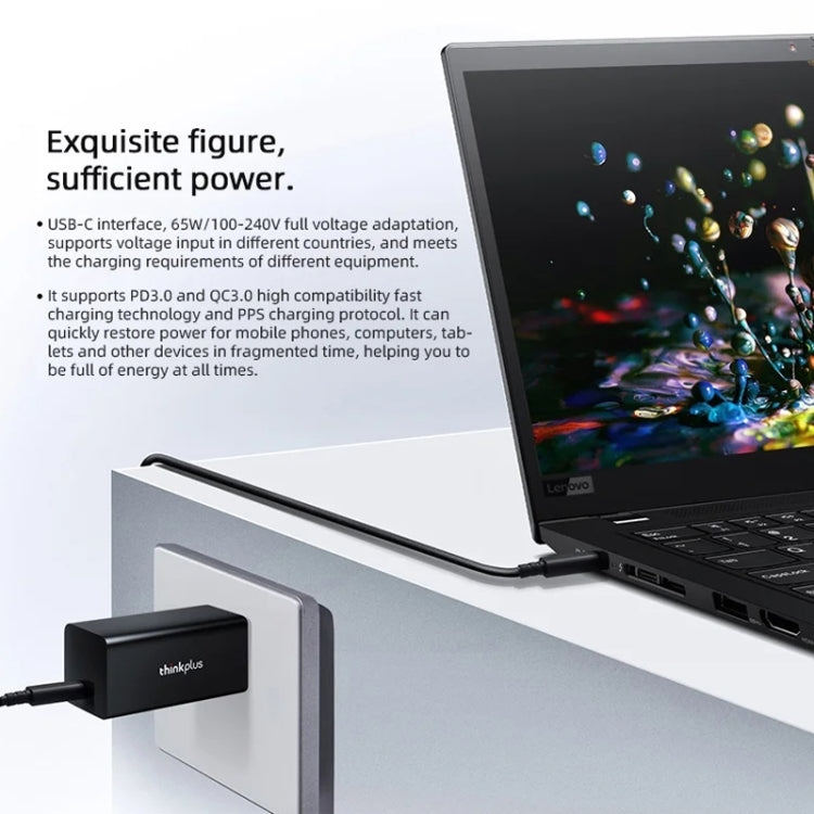 Lenovo Thinkplus GaN 65W PD3.0 QC3.0 Fast Charger Power Adapter For Notebook Mobile Phone���CN Plug(Black) - free shipping - PMC TechLife - Order now!